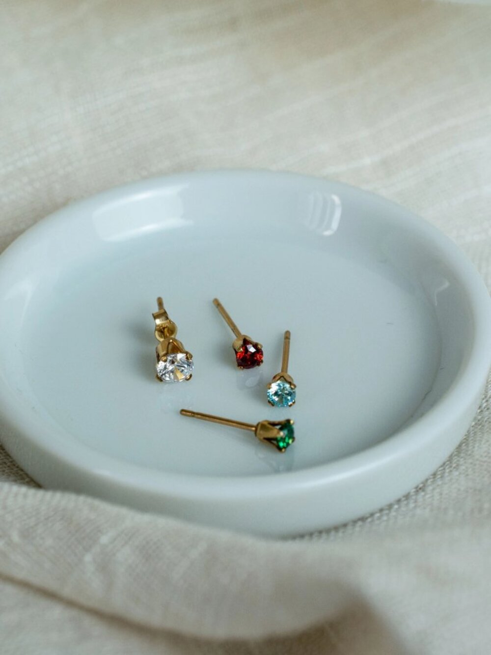Green - 14K Gold Filled CZ Stud Earrings 3mm